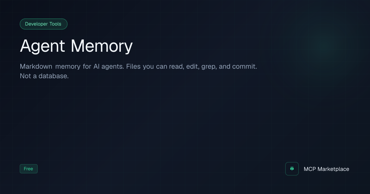 Agent Memory MCP Server - Markdown memory for AI agents. Files you can ...